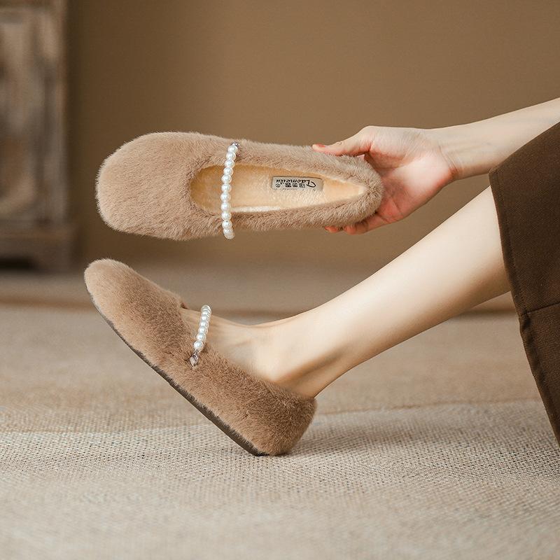 

French fluffy shoes women s winter wear soft platform new Internet celebrity Doudou shoes velvet cotton shoes large size women s shoes 41-43 43 коричневый