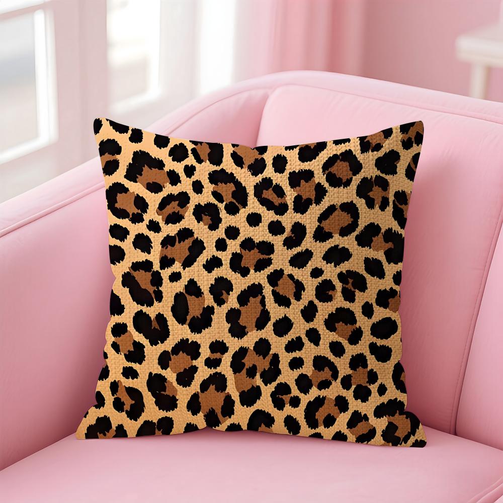 Leopard Print Fashion Cushion Cover Natural Linen Pillow Case DoubleSided Print Decorative Sofa Pillowcase Home Decor Gift