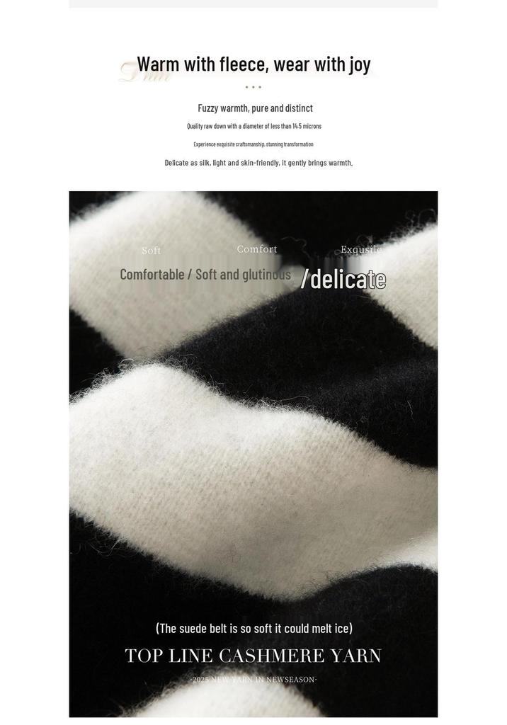 Women's Striped High-Neck Cashmere Half-Zip Sweater