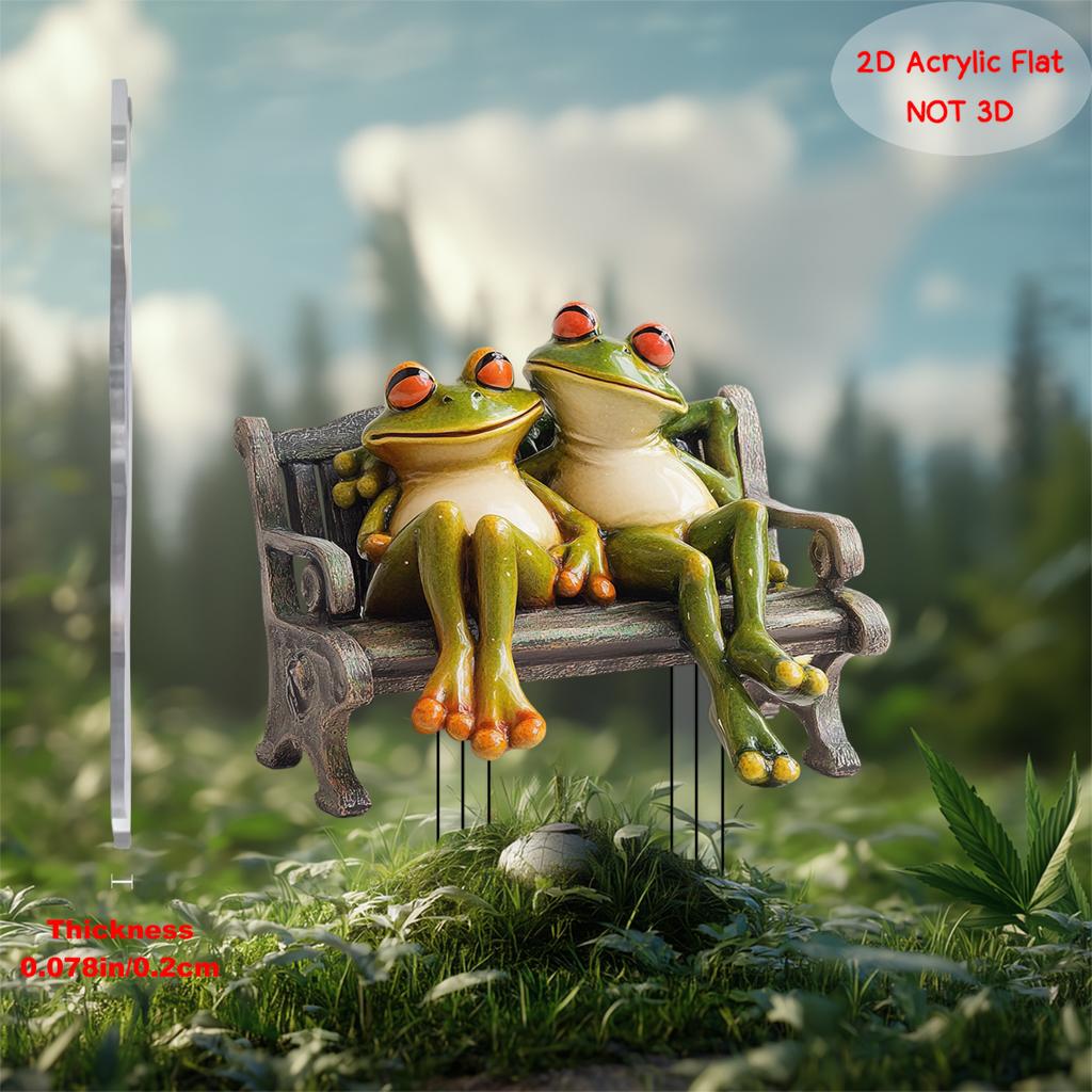 2D Acryl Frosch Dekoration im Vintage-Stil, Gartendekoration für die Bank, Realistischer Touch für Hof & Rasen