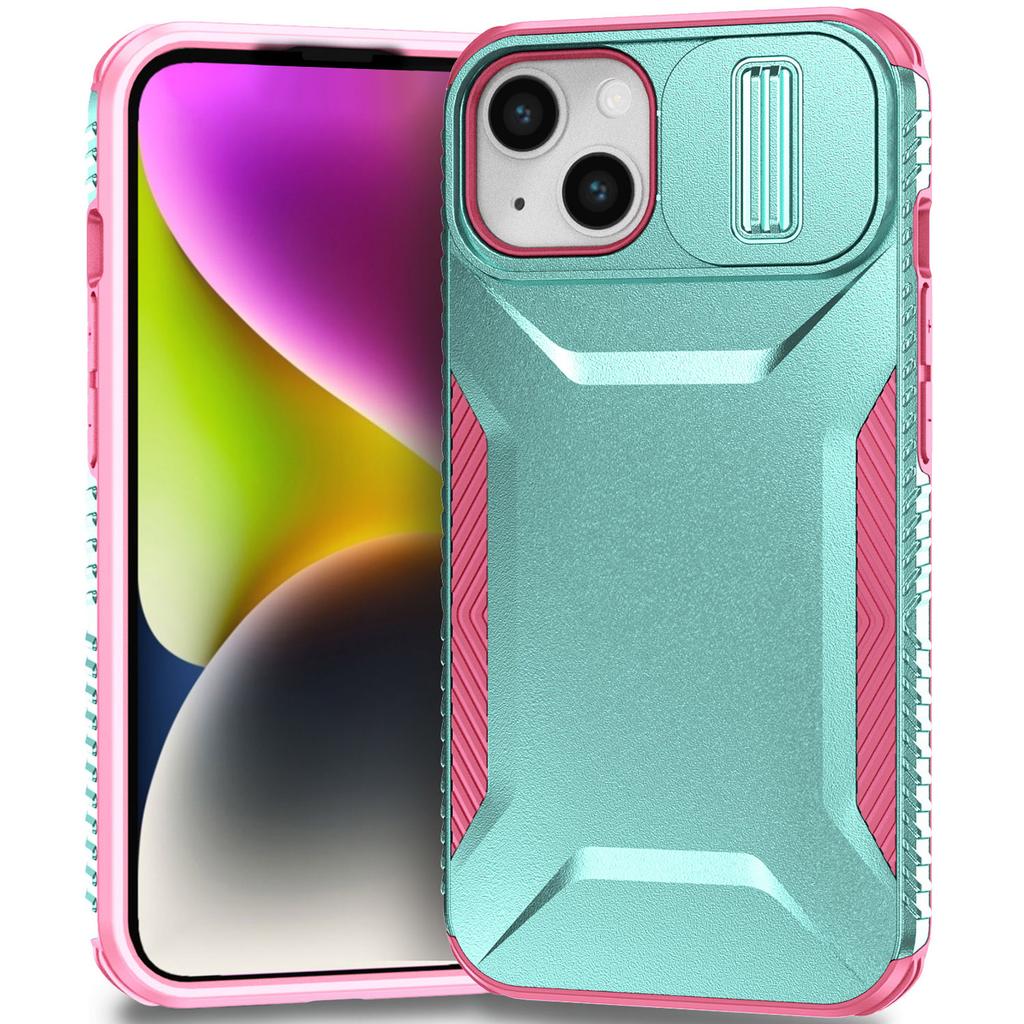 For iPhone 15 Case PC+TPU Anti-Slip Phone Cover with Slide Camera Lid