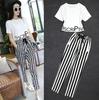 New Star Women's Short Sleeve T-Shirt & Striped Harem Pants Set - Casual Fashion