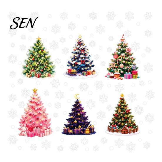 Holiday Glass Decals for Windows 6Pcs Colorful Christmas Tree Snowflake Static Window Sticker, PVC Cling, Removable Decal Decorative Stickers Parties