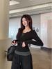 Damen Koreanischer Stil Color Block Henley-Kragen Taillenbetont Zweiteilig Langarm T-Shirt für Herbst/Winter Schlankmachendes Basisshirt