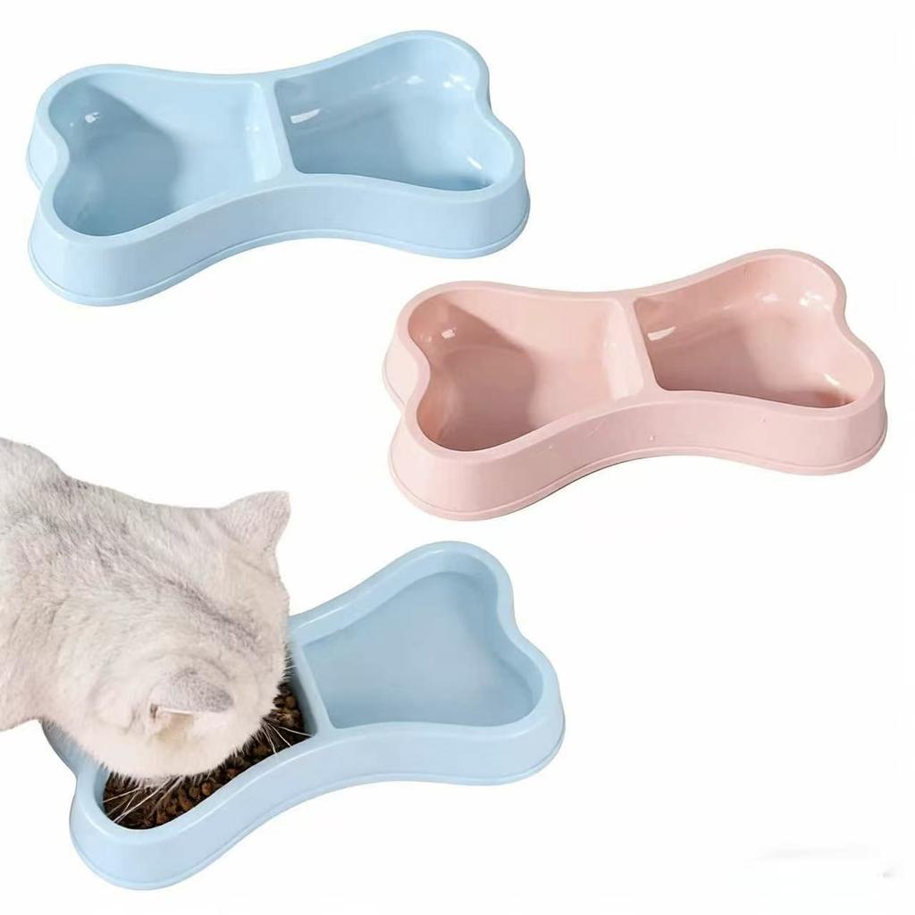 Bone Shaped Double Dog Cat Bowls Cute Pet Food and Water Bowl Set Non-Slip Durable Feeding Dish for Puppy Kitten