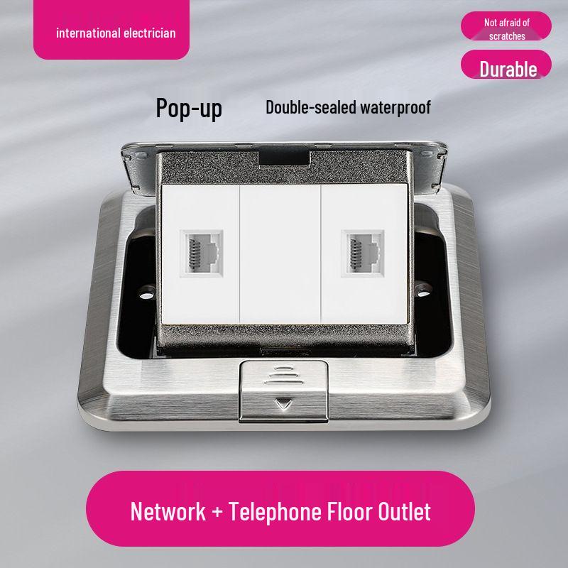 Waterproof Concealed Stainless Steel and Copper Pop-Up Floor Socket with 5 Power and 10 Network Ports