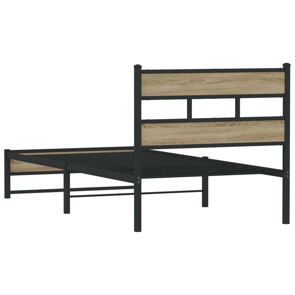 Metal Bed Frame Without Mattress Sonoma Oak Finish 90 X 190 Cm
