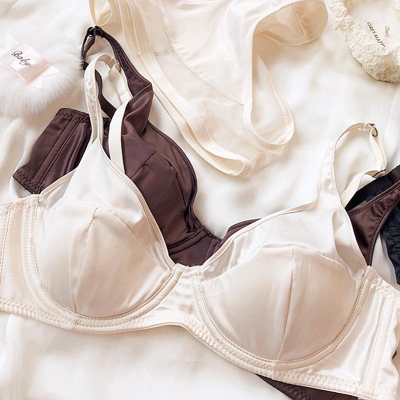 Conjunto de sujetador push up de seda de hielo para mujer, ropa interior cómoda y sexy con pechos pequeños, relleno desmontable, copa fina, sujetador, bragas íntimas