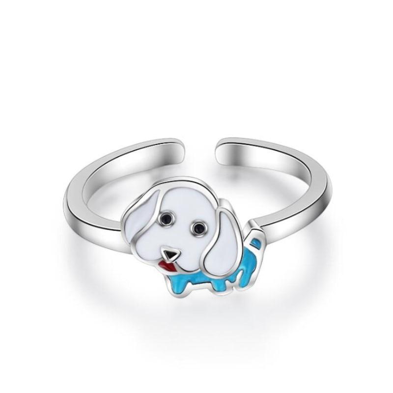 Beautiful Fashion Cute Animal Dripping 925 Sterling Silver Jewelry Zodiac Puppy Sweet Dog Female Gift Opening Rings Xzr032