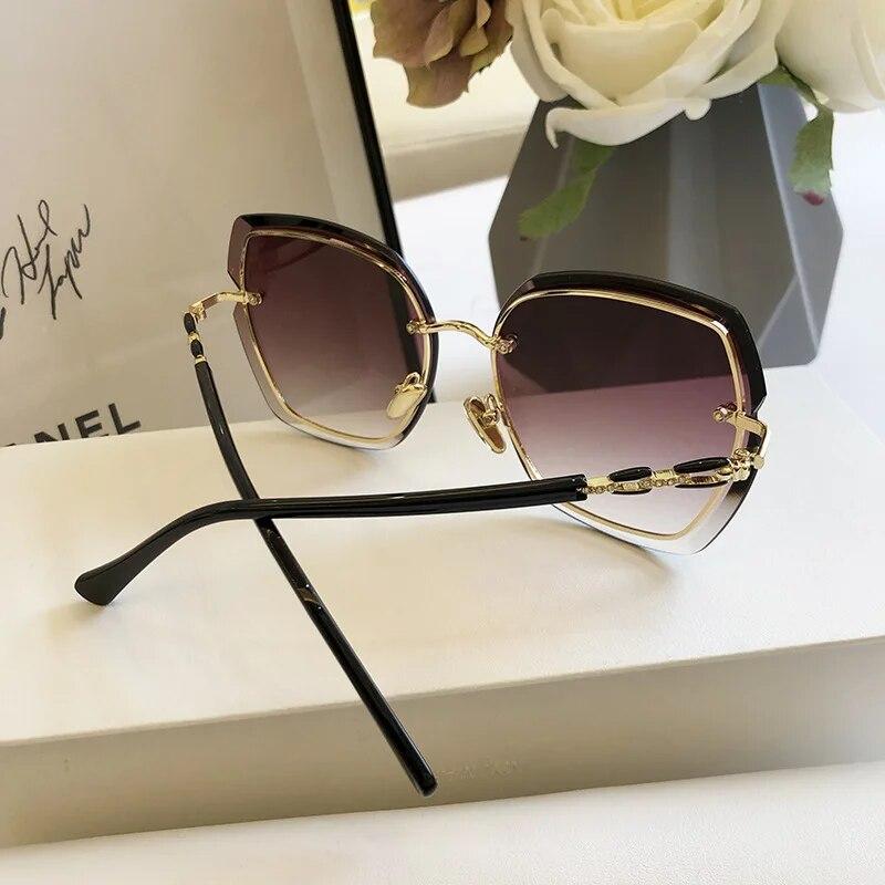 Mote Rammeløse Firkantede Solbriller For Kvinner   Designer Solbriller Vintage Nyanser Dame Rosa Briller Gafas De Sol