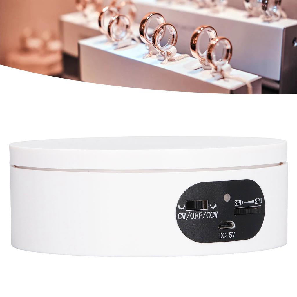Rotating Display Stand 5.5lb Load Capacity 360 Degree Photography Turntable Plug in Battery Knob Speed Control White