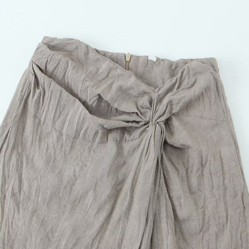 Fashion Style 2024 Summer New Arrival Women's Clothing Stylish High Waist All-Matching Linen Midi Skirt 5221100