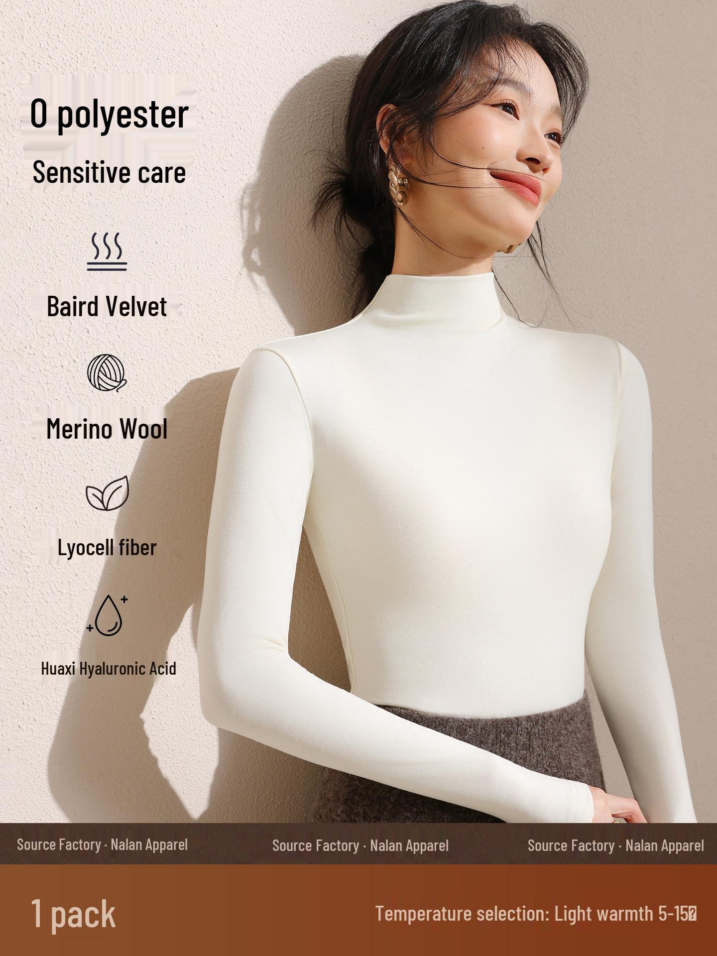 

Women s Modal Long Sleeve Base Layer Top, Stand-up Collar, White Knit, Autumn/Winter Wear XL (115-130 lbs)