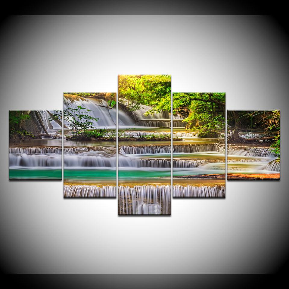 Canvas Painting landscape beautiful waterfall 5 Pieces Wall Art Painting Modular Wallpapers Poster Print living room Home Decor