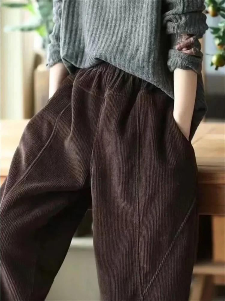 Corduroy  Autumn Winter Pants Casual High Waist Warm Women Pantalones Vintage Ankle-length Jogger Fashion Trousers