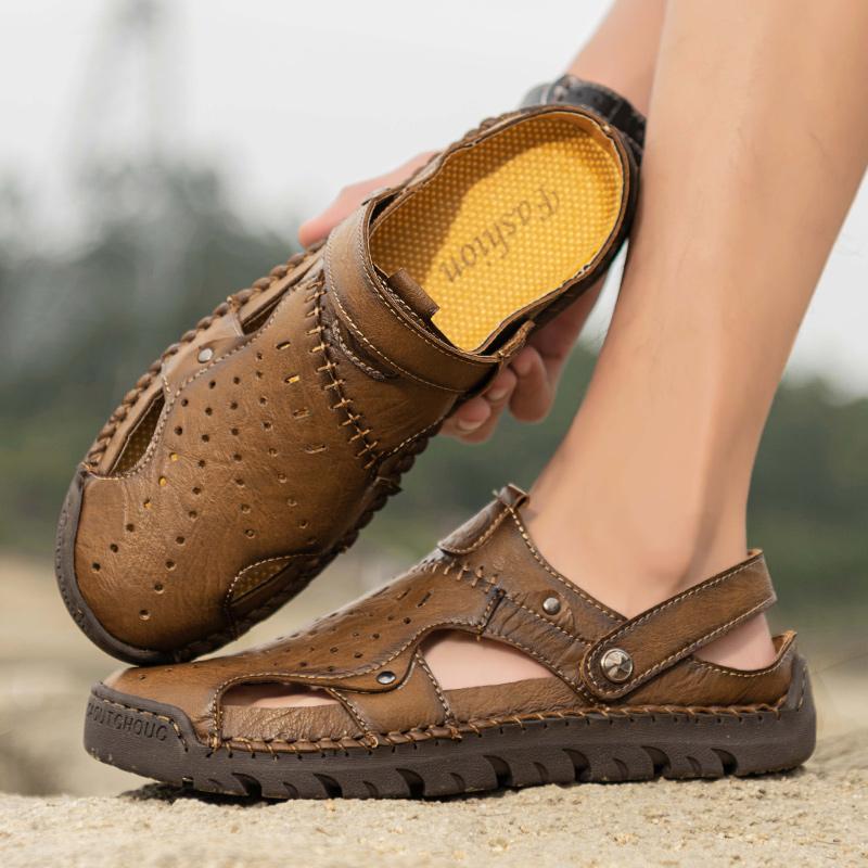 Fashion 2024 Handmade Leather Men Shoes Summer New Large Size Men's Sandals Men Sandals Fashion Sandals Slippers Big Size 38-48