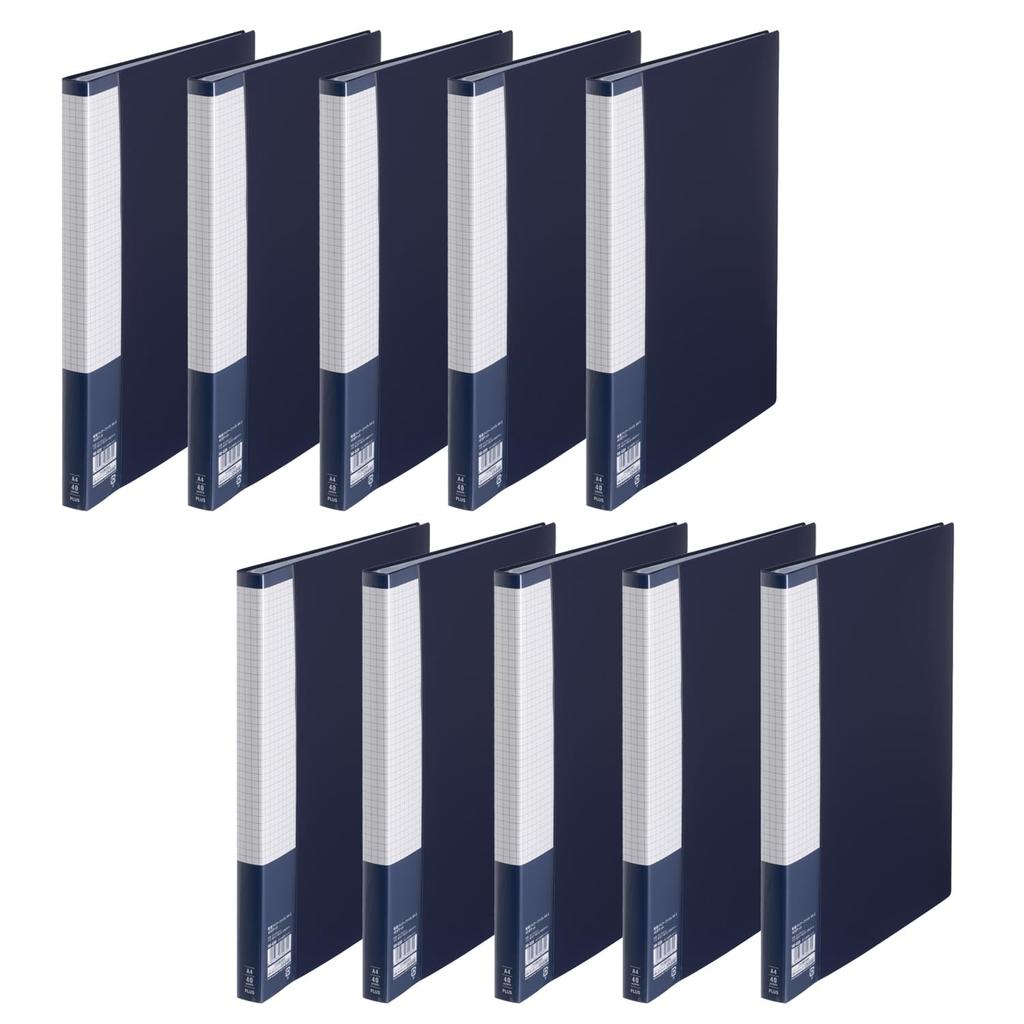 Plus Clear File A4, Minister-Approved, Standard Value 1, Certified Plastic Product, Pocket File, Lightweight Clear File, 40 Pockets, 10 Books, Navy, F