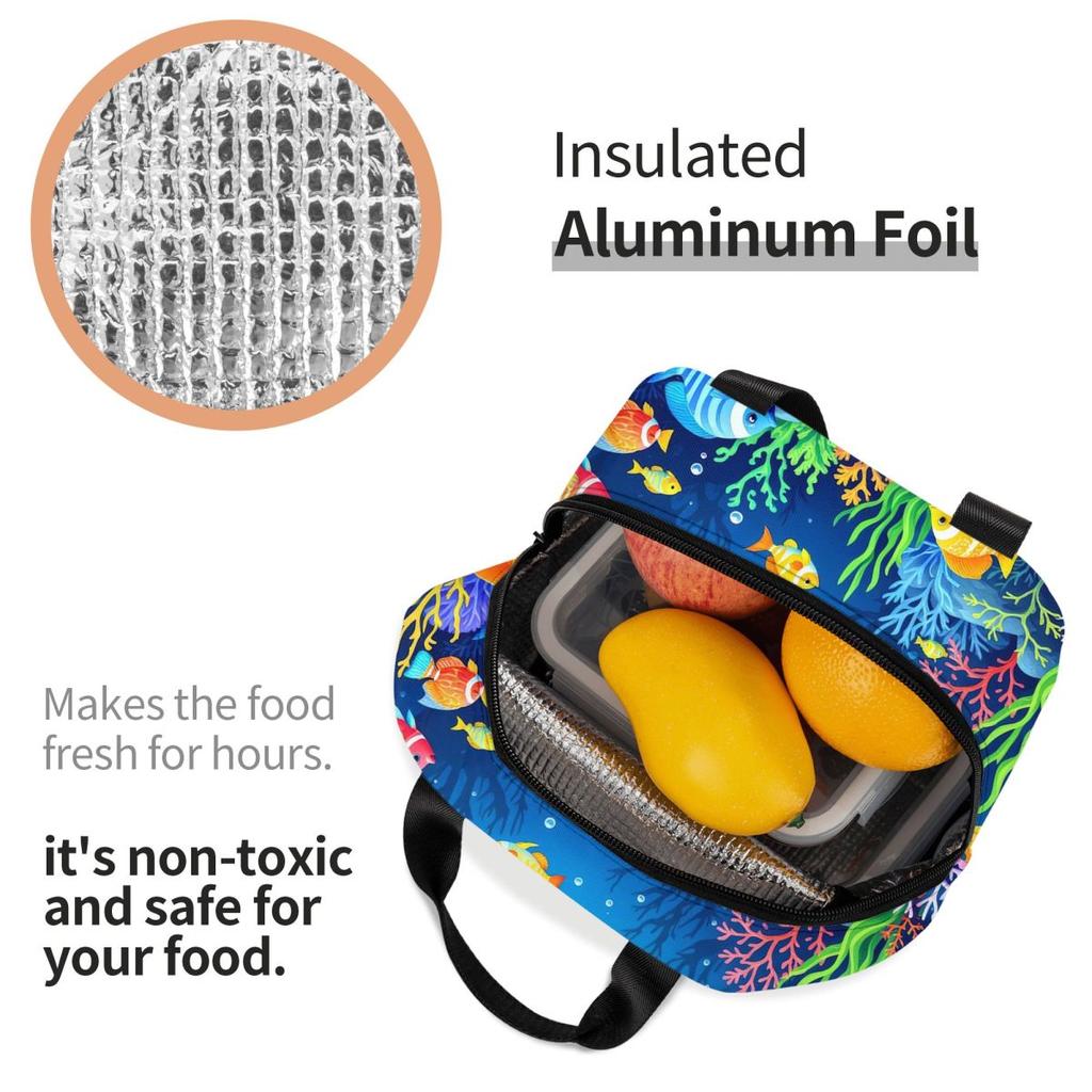 Underwater Coral Reef Fish Insulated Lunch Bag for Kids School Cooler Thermal Food Box Tote Portable Lunch Boxes Container