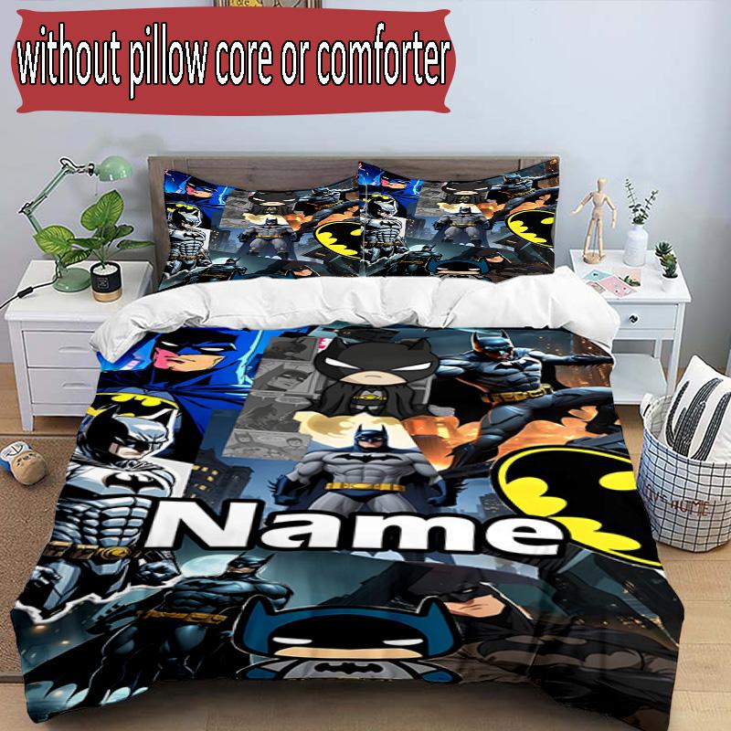 3pcs Duvet Cover Set (1*Duvet Cover + 2*Pillowcase, Without Core), Custom Name Batman Pattern Bedding Set, Home Bedroom Decor Gift