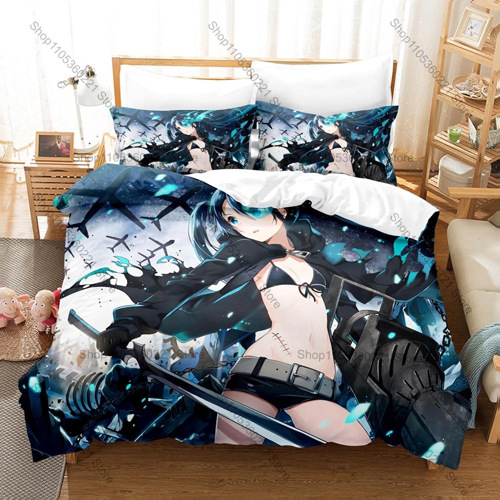 Cool Black Rock Shooter BRS Dark Star Cannon Battle Fantasy Anime Bedding Set Includes Duvet Cover 2 Pillowcases Blue Twin Tail