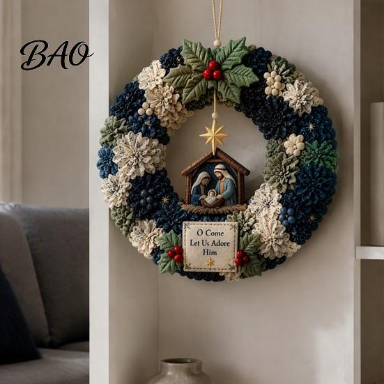 Tree Poke Art Wreath DIY Christmas Kit, 3D Fabric Santa Snowman Elk Handmade Set, Holiday Front Door Decor Crafts