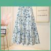 Blue Half Floral Skirt For Women In Summer Loose High Waisted Aline Mid Length Skirt Retro Printed Half Skirt