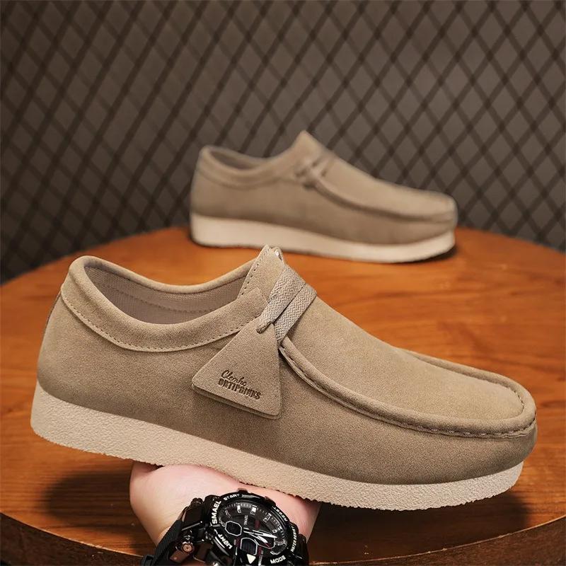 Fashion Khaki Casual Shoes For Men Suede Leather Loafers Men Platform Slip-On Men'S Driving Shoes Lightweight Leisure Men Shoes