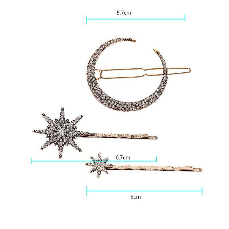 Épingle à cheveux géométrique strass étoiles lune mode personnalisée rétro pince un mot ensemble géométrique pince bord