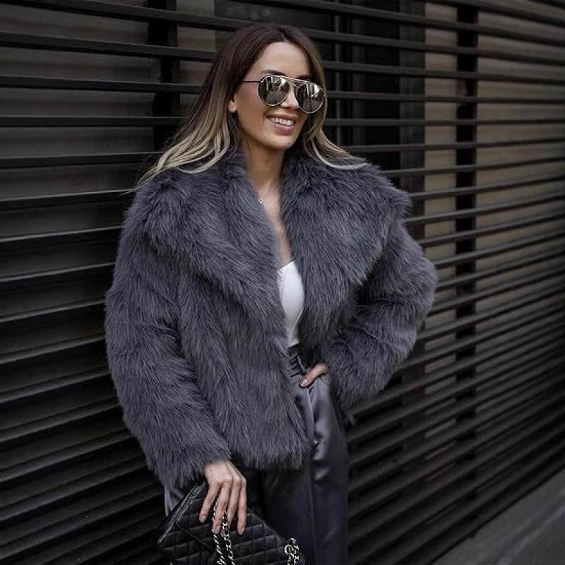 Womens Faux Fur Coat With Collar Long Sleeve Winter Outerwear In White Beige Pink Black Burgundy Coffee Gray