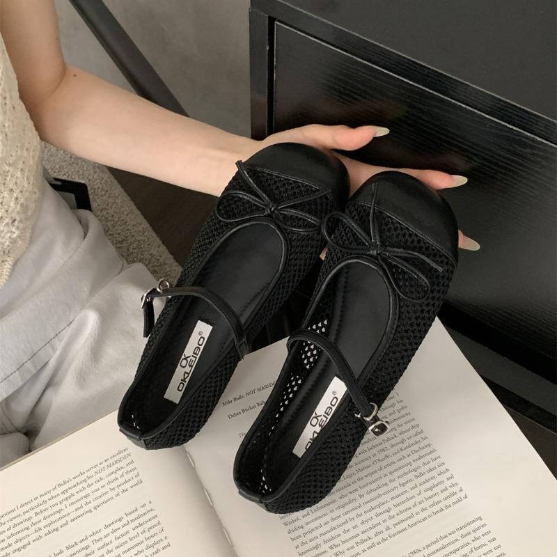 NEW  Korean Style 2025 New Hollow Out Spring Summer Fashionable Adult Casual Shoes Bow Design Flat Bottom Single Shoes