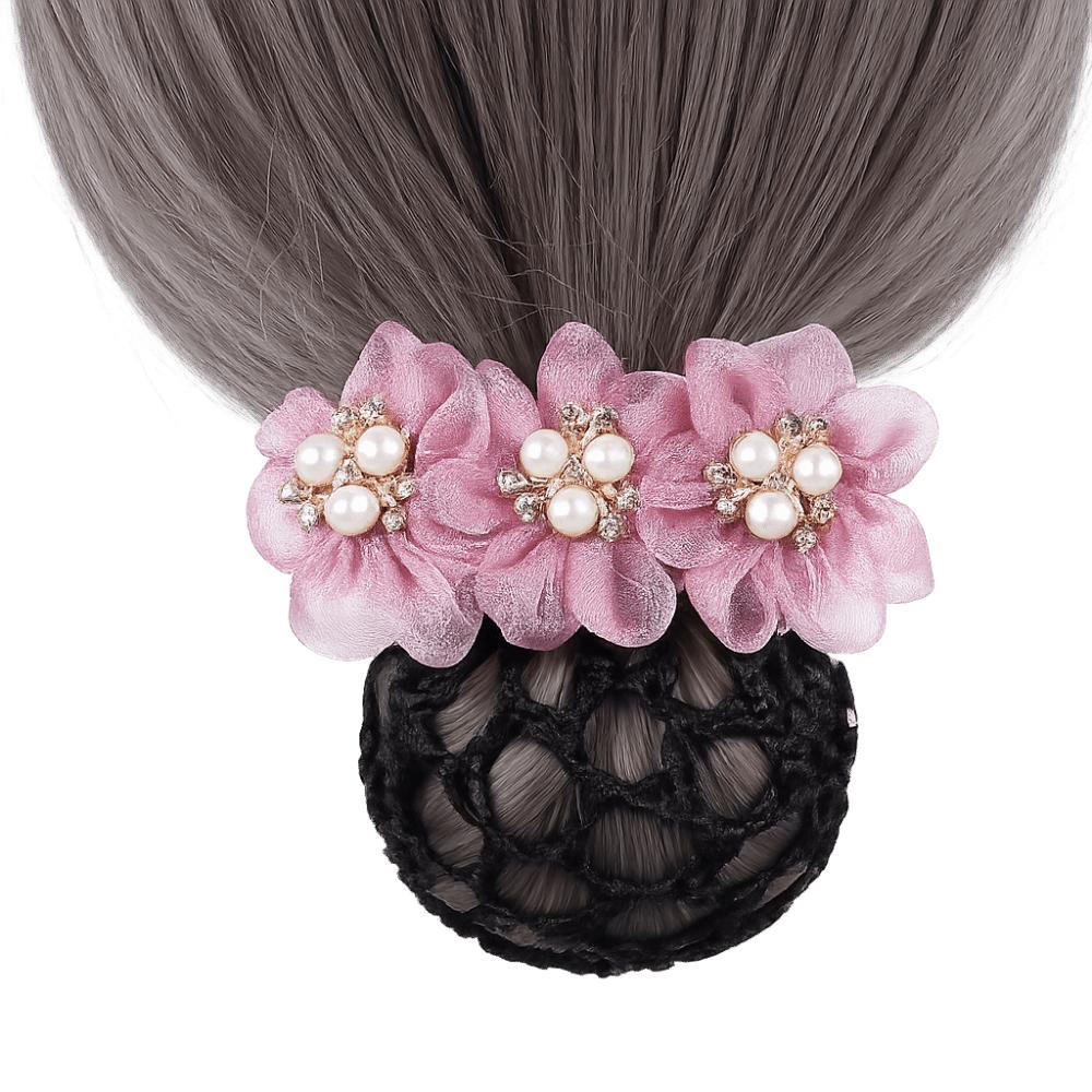 

Imitation Pearl Delicate Flower Hair Net Cloth Dual-Use Cover Net Spring Clips Ornament Colorful Hair Accessories светло-фиолетовый