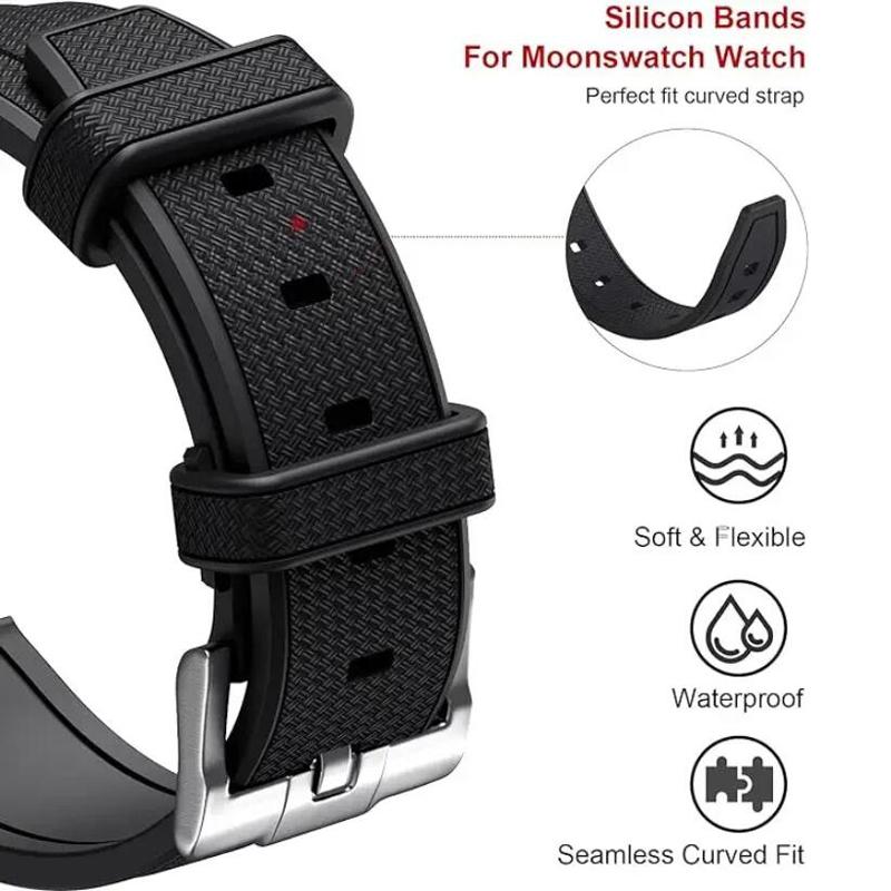 Silikonowy Pasek do Swatch X Omega Moonswatch Klamra ze Stali Nierdzewnej 20mm Zakrzywiony Końcowy Miękki Wodoodporny Zamienny Pasek do Zegarka Kobiety Mężczyźni