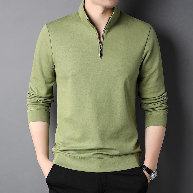 Autumn Sports Long-sleeved T-shirt Half Zipper Stand Collar Casual Young and Middle-aged Solid Color Men's Loose T-shirt Trendy