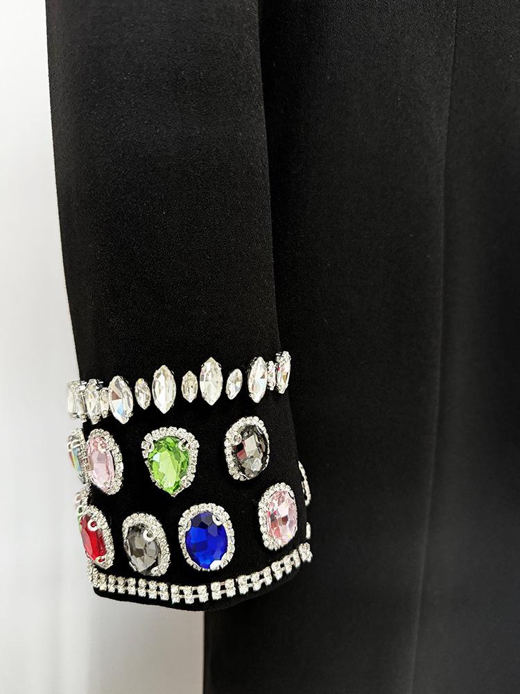 2025 Celebrity Style Long Sleeve Gemstone Rhinestone Formal Gown