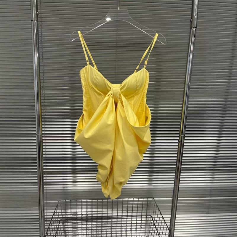 Spring and summer new American Spice Girl style bow decoration halter sling vest female slim slim slim top trendy S жёлтый
