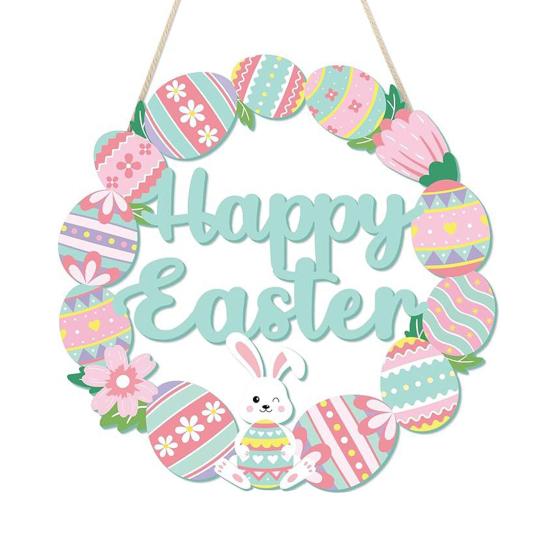 Wooden Easter Door Wreath for Bunny Eggs Porch Front Door Happy Easter Sign for Spring Window