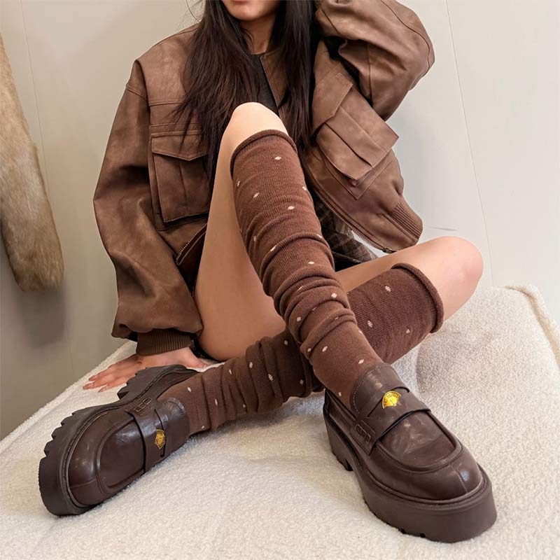 Wave Dot Over Knee Socks Sweet Warm Winter Pile Up Long Socks Tight Mouth No Slipping Cotton Socks Women Stockings 2026 New