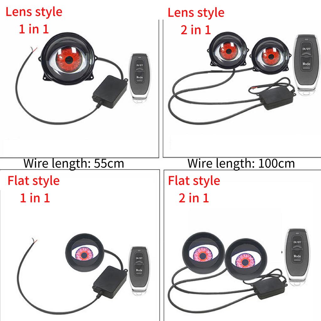 2/1in1 Car Demon Eye Red Eye Dynamic 3 Inch Devil Eyes Lens Lights For 12v Retrofit Kit Flat Headlight Assembly Auto Accessories