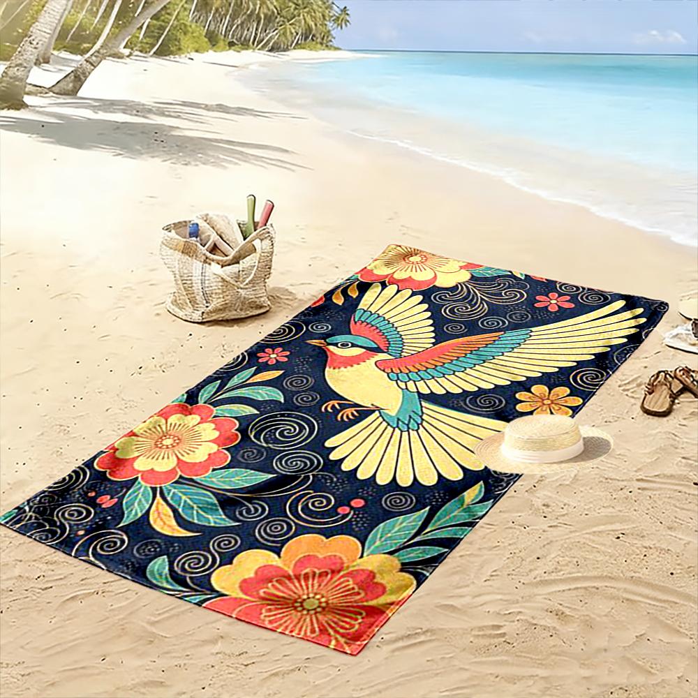Colorful Bird with Floral Pattern Design Beach Towel Quick-drying for Travel Outdoor Sports Jogging Beach and Swimming
