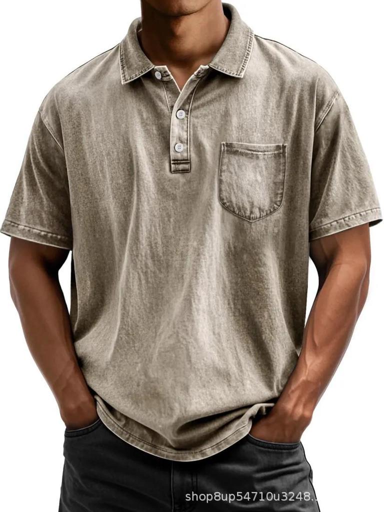 Men's Pure Cotton Casual Button-Down Polo Shirt (Short-Sleeve, Versatile)