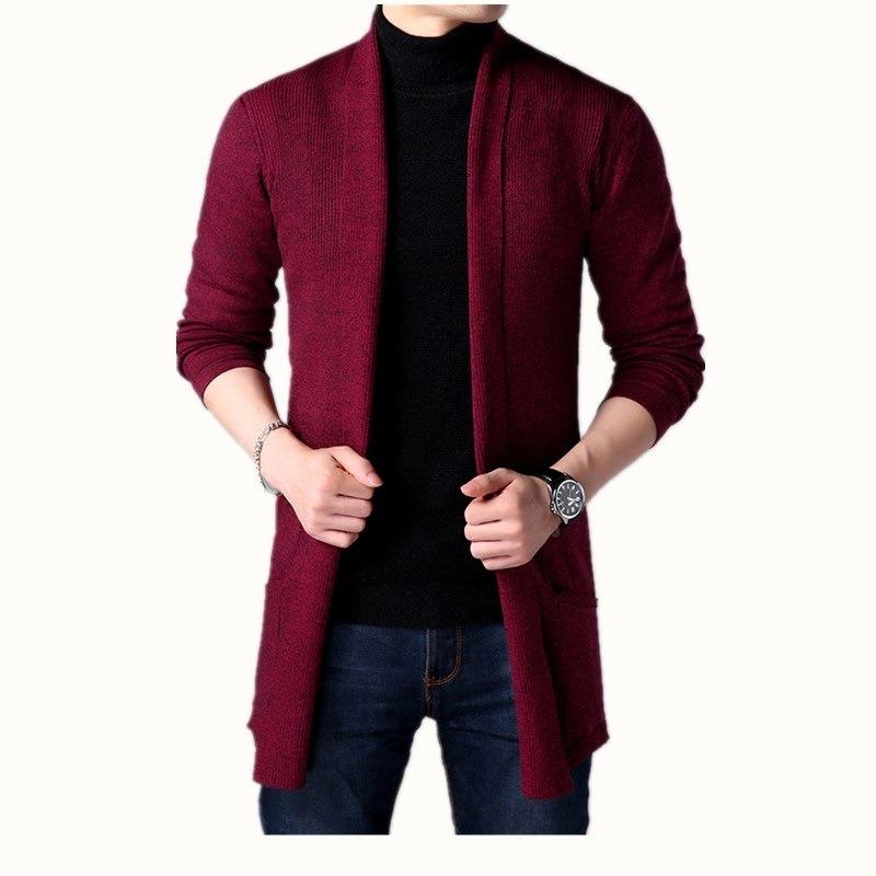 Men S Long Knit Cardigan Casual Pocket Sweater Coat