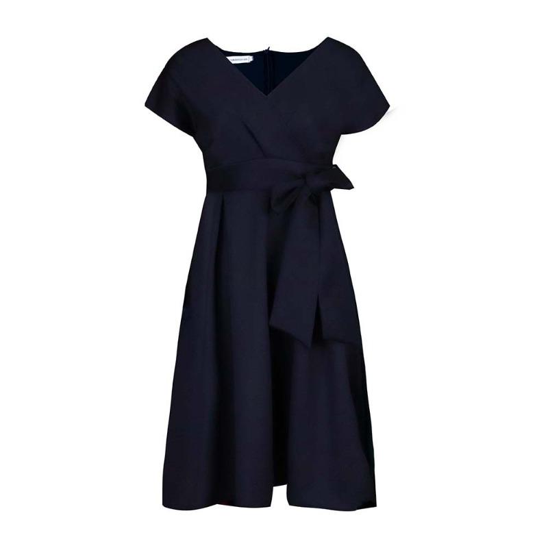 

Summer collar solid color waist bow strap big swing dress dress dress XXXL