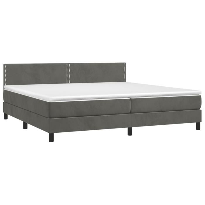 3141264 vidaXL Lit à sommier tapissier et matelas Gris foncé 200x200cm Velours