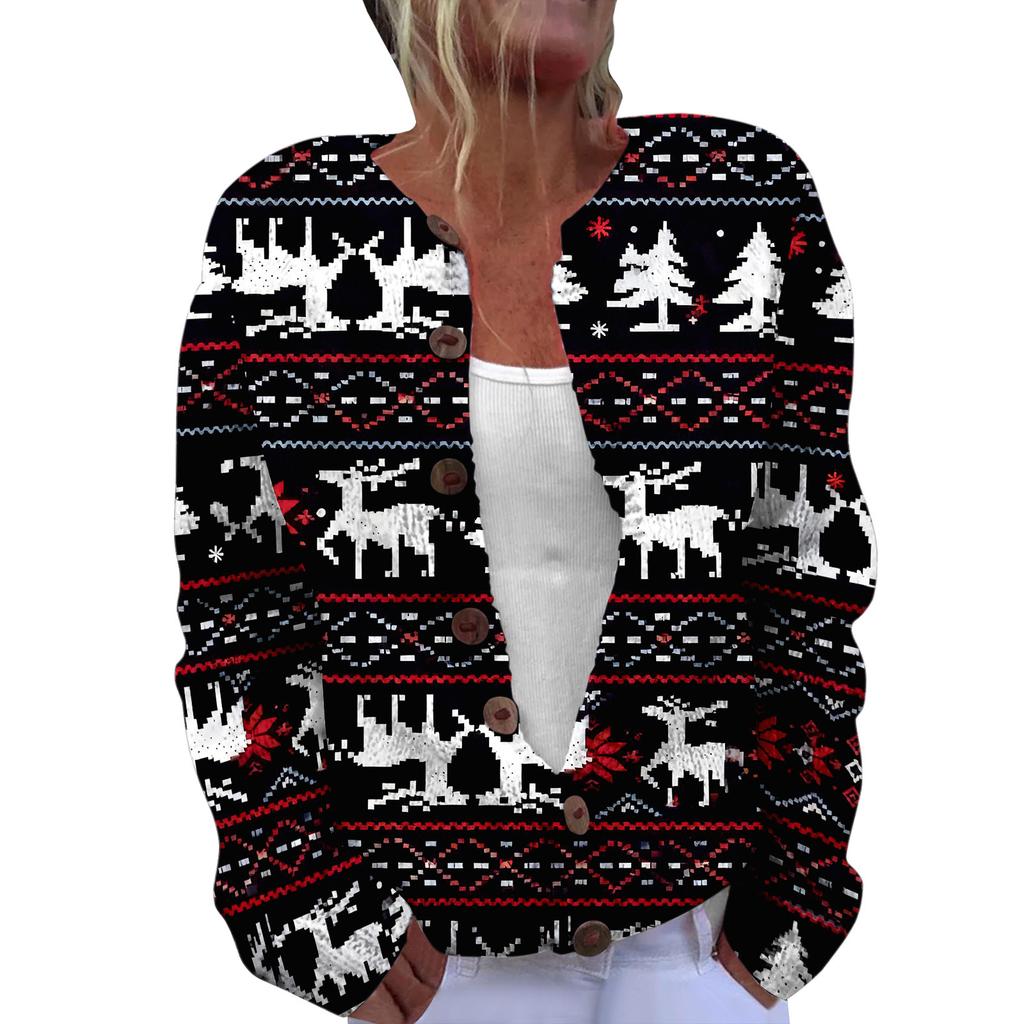 LLL-YK01 Christmas Crew Neck Cardigan Sweater 3D Printing