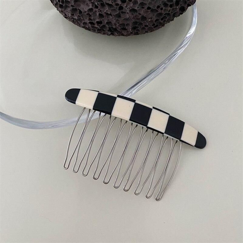 Plaid Comb Clip Bangs Hair Clip Texture Marble Pattern Iron Tooth Simple Comb Clip Insert Comb Styling Accessories