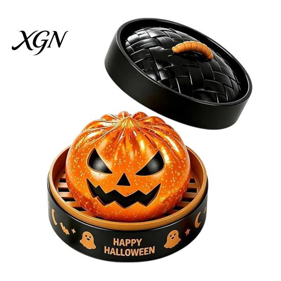 Portable Decompression Tool 1/5/6Pcs Halloween Dumpling Squeezing Toy with Steamer, Pumpkin Ghost Eyeball Skeleton Bun Stress Relief for Kids Adults,