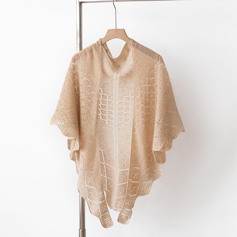 Pure Cashmere Scarf and Shawl High End Outerwear  Women's Thin Knitted French Hollow Triangle Scarf Scarf and Shawl