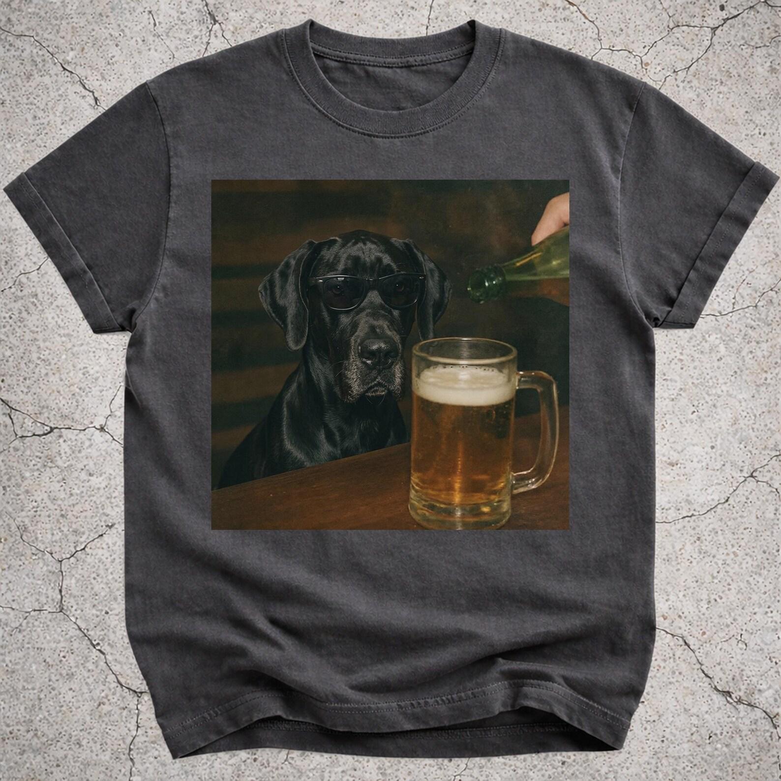 Black Great Dane Drinking Beer Shirt, Funny Great Dane Dog Meme T-Shirt, Beer Lover Gift, Great Dane Owner Vintage Tee, Silly Novelty Shirt 3XL