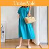 Luxurious Cotton Loose And Thin Dress For Women With Short Sleeves And Round Neck