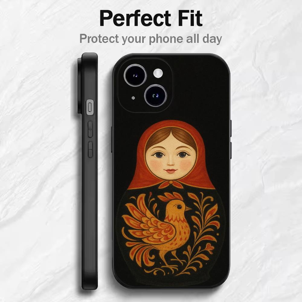 Matryoshka Art Russian Phone Case For 17 16 15 14 13 12 11 Mini XS XR X 6S 6 Pro Max Plus Black Soft Cover